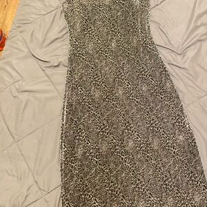 Planet Gold Black & Cream Leopard-Print Midi Dress